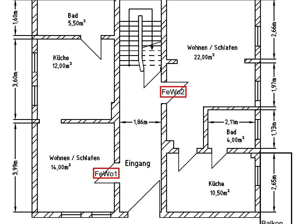 Grundriss FeWo1 und FeWo2